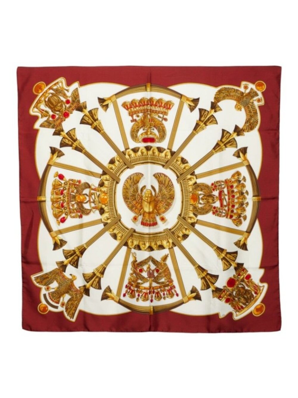 Hermes Carre 90 Caty Ancient Egyptian Scarab Pattern Scarf Large Wine Red Ivory
